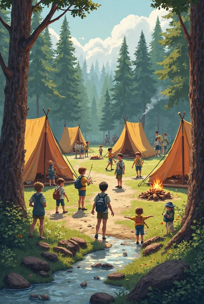 Give me a picture of a full scout camp