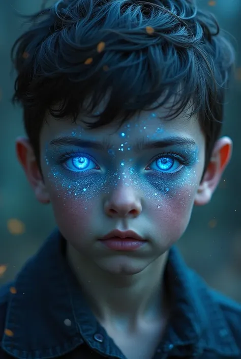 Mystic Boy: He has big blue eyes, Glittering and twinkling with blue powder shining on your irises, 