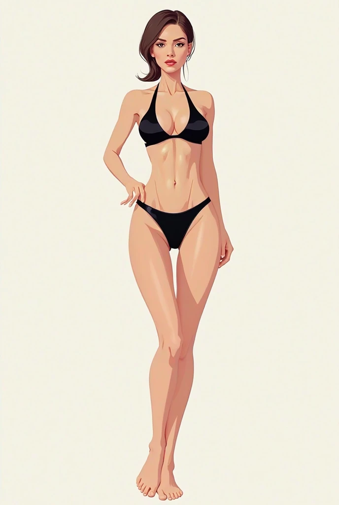 Two-dimensional black silk bikini girl standing barefoot