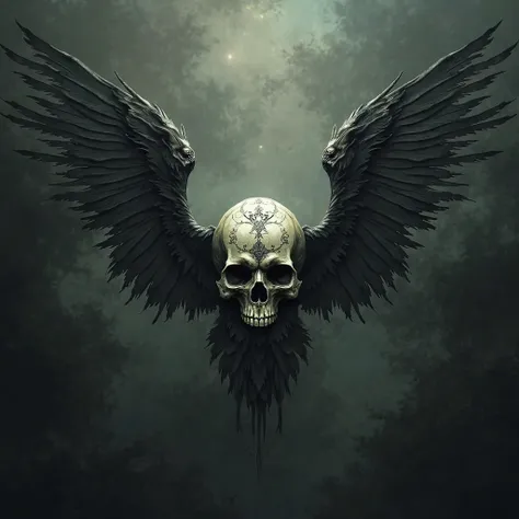 Create a skull with a pair of wings