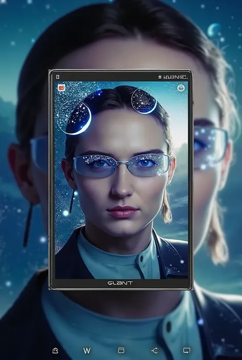  Model is wearing glass sunglasses with stars and the moon on the glass.