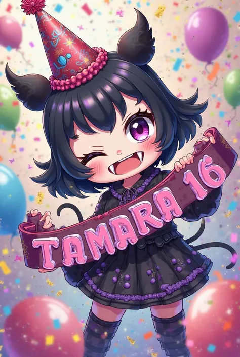 Kuromi with a birthday band that says TAMARA 16