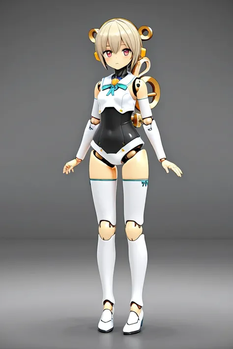 anime style, 1girl, younger female, voluptuous, humanoid robot, doll joints, winding key, mecha musume, perfect hands, 3d, high resolution, high quality, hd,  