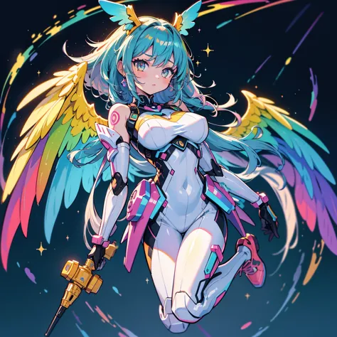 girl, mechanical girl, colorful particles, sparkling, shining wings, vivid colors, high resolution, very detailed CG, absurd, hyper detailed, best quality, high quality, exquisite, insanely detailed, masterpiece, ultra detailed, detailed, beautiful, absurd...