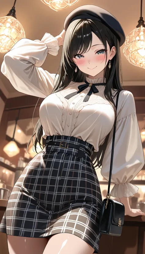 (best quality, masterpiece, ultra detailed, high resolution), Beautiful 8K CG artwork, Enriched photography, anatomically accurate body, depth of field,  1girl, elegant yet sexy girl, (long hair, black straight hair, swept bangs), 
round large breasts, bre...