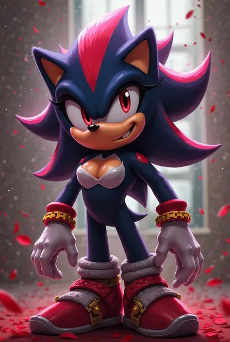 Valentina her hedgehog version Shadow the hedgehog she with her hair High resolution,  big breasts,  breasts,  purple hair , red hair,  Blue Hair, Blonde hair,  low twin braids, 