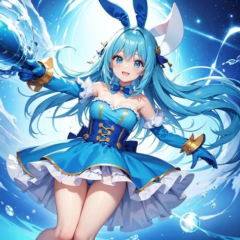 fantasy creature, cute, blue bunny costume, character, playful, bright colors