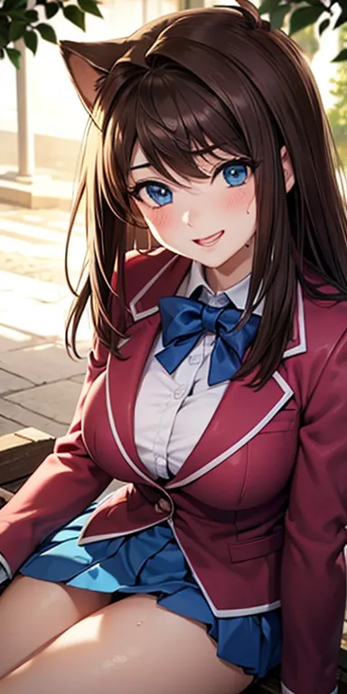     1 female,  High Definition,dementia,        ultra-realistic        ,8K, 8K, aamazaki, ( capillary antenna   :1.2), blue eyes, blue,     pink jacket, blazer,   Long Sleeve Leather , blue skirt ,     Skinny skirt    ,     miniskirt,    pleated skirt    ,...