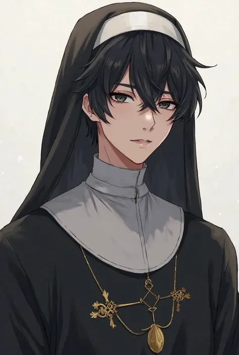 Handsome anime guy with black hair dressed as a nun