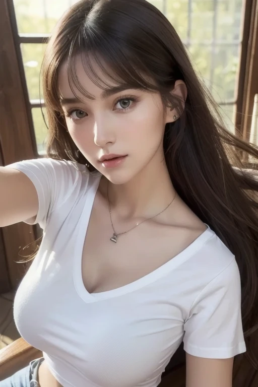   best quality,    ultra-fine , ( Realistic: 1.4), 8k resolution,   1 girl, (Random Hair: 1.3), (Realistic hair: 1.2), (Georgia Girl   : 1.2), ( REAL EYES  : 1.2), (Beautiful Face: 1.3),  Slender body , White and glowing skin,  Big Breasts, Neckline, (Mid ...