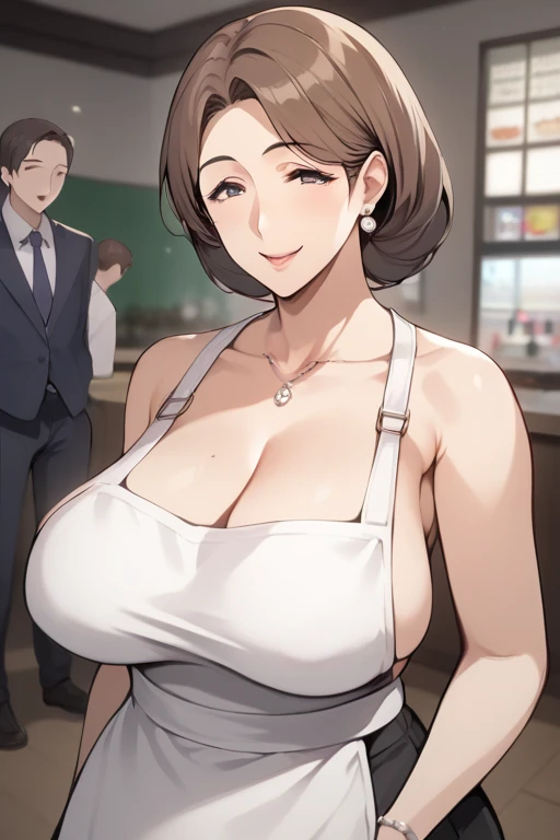  score_9, score_8_up, score_7_up,  source_Anime,safe, nsfw，  uncensored ，( masterpiece), (Gorgeous curvy Mature Woman),  mature middle aged woman ，Mature Woman，housewife,  gentle smile， apron，wedding ring，long sleeve cuckold, Chest, Mature Woman, Soft ligh...