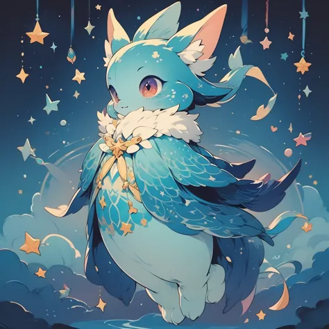 fantasy creature, cute, colorful、The hands and feet are in a lovely shape、A unique creature with a star as a motif、