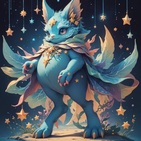 fantasy creature, cute, colorful、The hands and feet are in a lovely shape、A unique creature with a star as a motif、