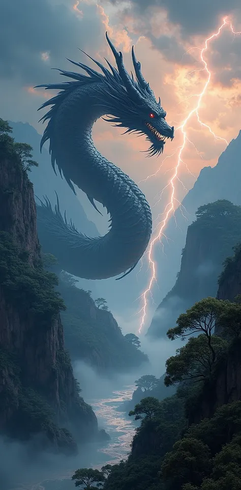 (((Oriental Dragon))),mountainous region,Black Dragon,Lightning strikes,Thundercloud,lightning,lightning,high resolution, masterpiece, high definition model,  high detail, Ultra Fine, very detailed, TOP QUALITY, glitter effects, Overlooking,  Fantastic,