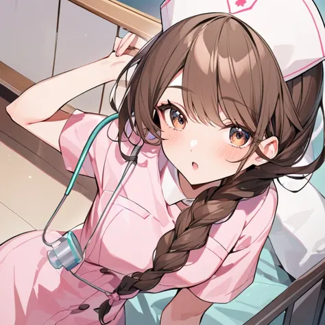 She is a woman with a slim figure. Her look is brown and mischievous, and her brown hair is tied in a long braid that extends to the middle of her back.

A pink medical gown and a nursing cap are part of her nurse’s uniform. A stethoscope usually lies arou...