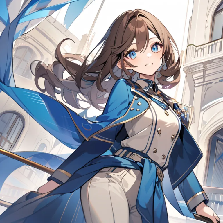 The first lady of Summerville has some pride in her comeliness: a fine line, deep‐blue doe eyes, and brown hair with a long wavy cut.

She is dressed by the greatest couturiers with a navy‐blue double‐breasted coat taken in around the waist by a silver‐buc...