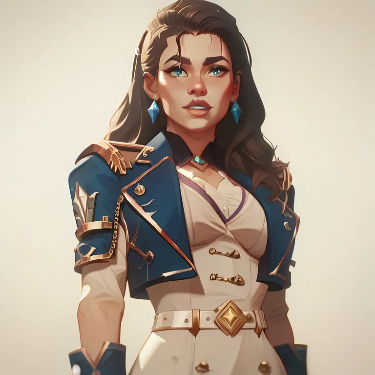 The first lady of Summerville has some pride in her comeliness: a fine line, deep‐blue doe eyes, and brown hair with a long wavy cut.

She is dressed by the greatest couturiers with a navy‐blue double‐breasted coat taken in around the waist by a silver‐buc...