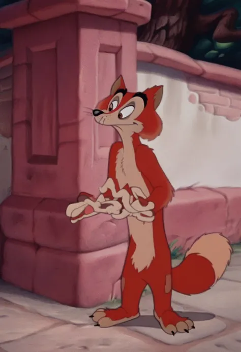 background, detailed fur, detailed face, Honest John, Honest John Foulfellow, Disney, furry male, male fox, anthropomorphic fox, cartoon fox, animal focus, disney, fox ears, fox tail, tan feet, claws, beige markings, beige face, detailed eyelids, brown eye...