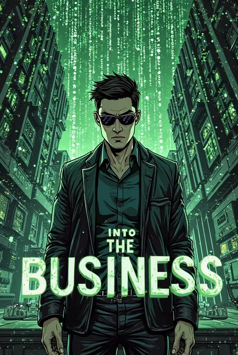 I want a picture in which the phrase Intro to Business stays in the comic book style and has some relation to the Matrix 