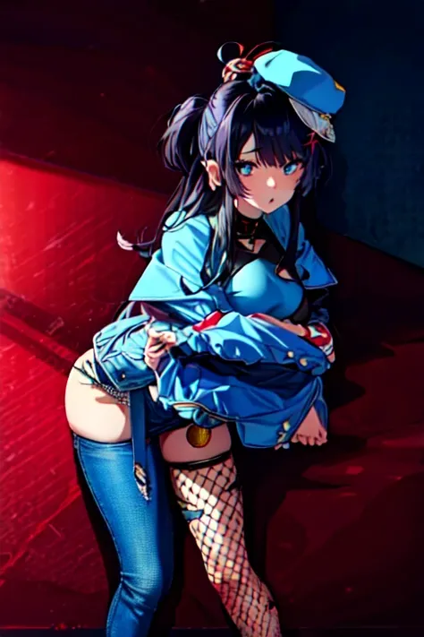 REM Kanashibari, long hair, solo, PERFECT ANATOMY,  black hair, blue eyes, looking at viewer, round ass, thicc thighs,  1girl , tight jeans, sitting, NSFW.