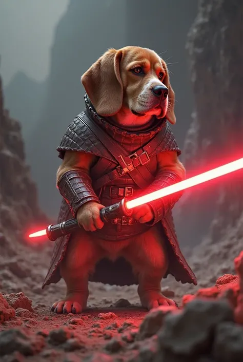 Beagle warrior with red lightsaber