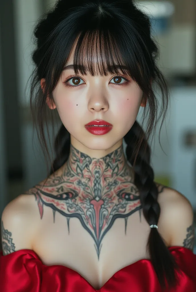 a close up of a woman with tattoos on her face, pale white Japanese, fractal punk, intricate braided hair, matte painting portrait, beautiful Japanese woman, light white skin, nsfw, (she is completely naked, Bare Shoulder, Cleavage), tattooed face, crypto ...