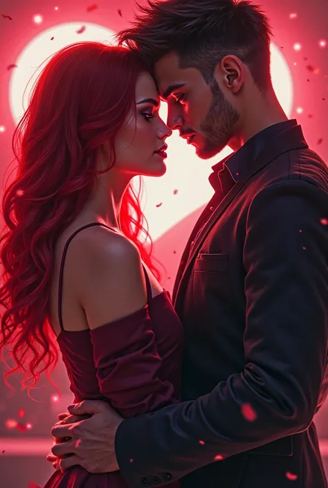 book cover with a red-haired girl and a cute guy DJ in the style of hate love,romance