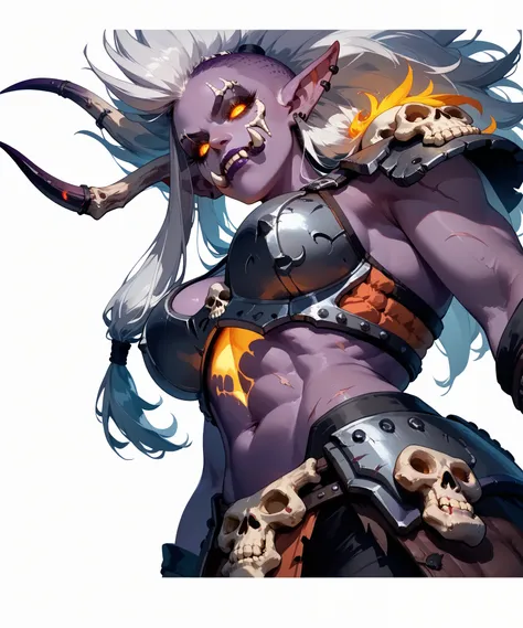 Trolls
large pointed ears, large nose, fangs
tusks, sexy beautiful female troll, toned body,, curvy, dark purple skin, white hair, (big high mohawk hairstyle:1.2), tribal tattos, sexy, ((very dark purple skin:1.1)) (dark purple skin:1.1) big tusks, raise...