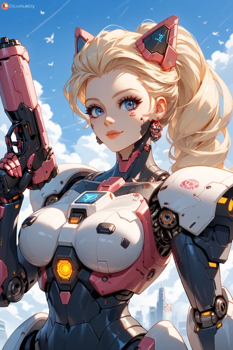  Araffe woman in a futuristic suit holding a pistol,  girl in mecha cyber armor , Mechanized female soldier , cgsociety und fenghua zhong,  perfect Android girl , cute cyborg girl, cyberpunk anime girl mech, female mecha ,  beautiful cyborg girl , Cyborg g...