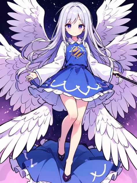 an animated anime drawing of a woman with huge wings holding a staff, well-formed face, ultra cute face, ultra detailed eyes, ultra detailed hair, ultra cute, ultra beautiful, ((high end)), (UHD picture), (best quality,4k,8k,highres,masterpiece:1.2), top-q...