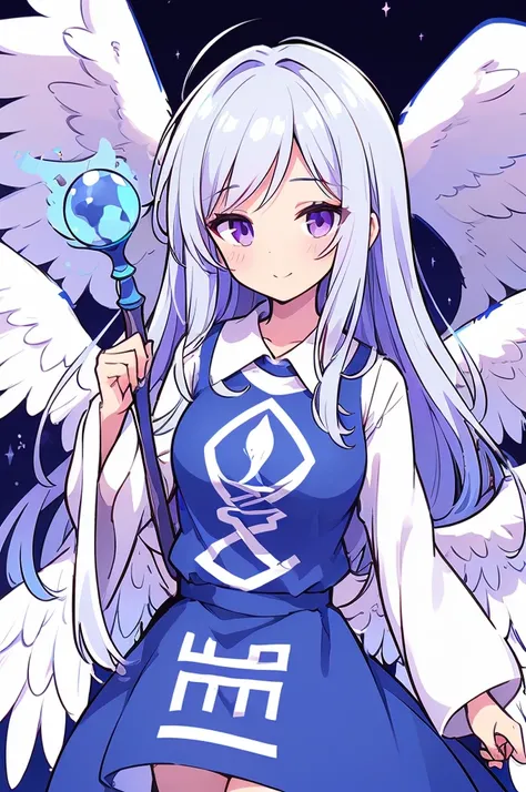 an animated anime drawing of a woman with huge wings holding a staff, well-formed face, ultra cute face, ultra detailed eyes, ultra detailed hair, ultra cute, ultra beautiful, ((high end)), (UHD picture), (best quality,4k,8k,highres,masterpiece:1.2), top-q...