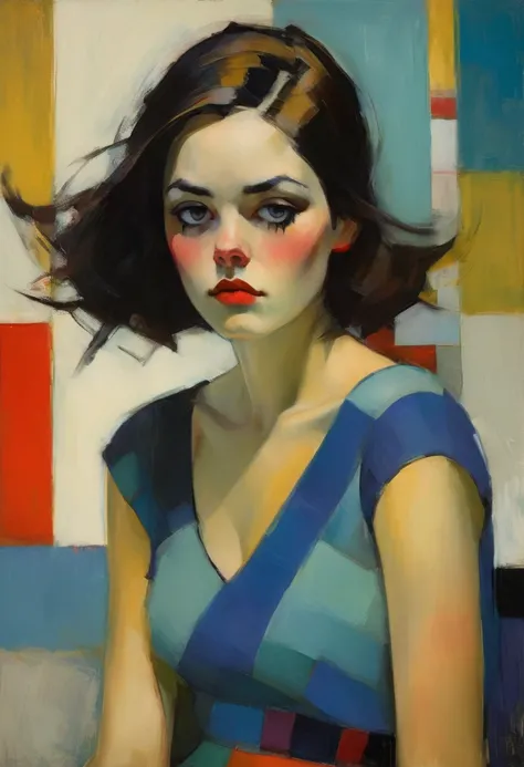 Create an evocative oil painting inspired by Malcolm Liepke, based on the provided image. Capture the intense, introspective expression of the young subject using thick, Incorporate earthy tones, deep blues, and warm browns to create a harmonious and invit...