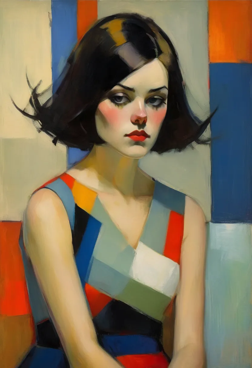 Create an evocative oil painting inspired by Malcolm Liepke, based on the provided image. Capture the intense, introspective expression of the young subject using thick, Incorporate earthy tones, deep blues, and warm browns to create a harmonious and invit...