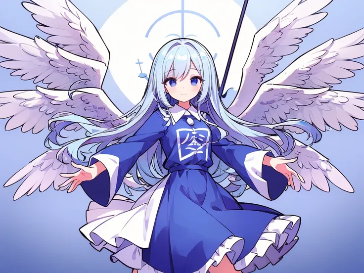 an animated anime drawing of a woman with huge wings holding a staff, well-formed face, ultra cute face, ultra detailed eyes, ultra detailed hair, ultra cute, ultra beautiful, ((high end)), (UHD picture), (best quality,4k,8k,highres,masterpiece:1.2), top-q...