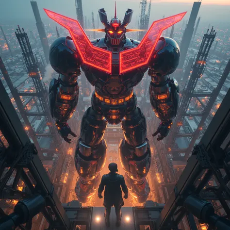  Modified Mazinger Z ,  Mazinger Z is 100 meters tall.   Constructed with modern materials such as steel  ,   Carbon Fiber  ,   Other industrial elements are also visible  ,  Just like the real thing  ,    I'm standing ahead at the height of a high-rise to...