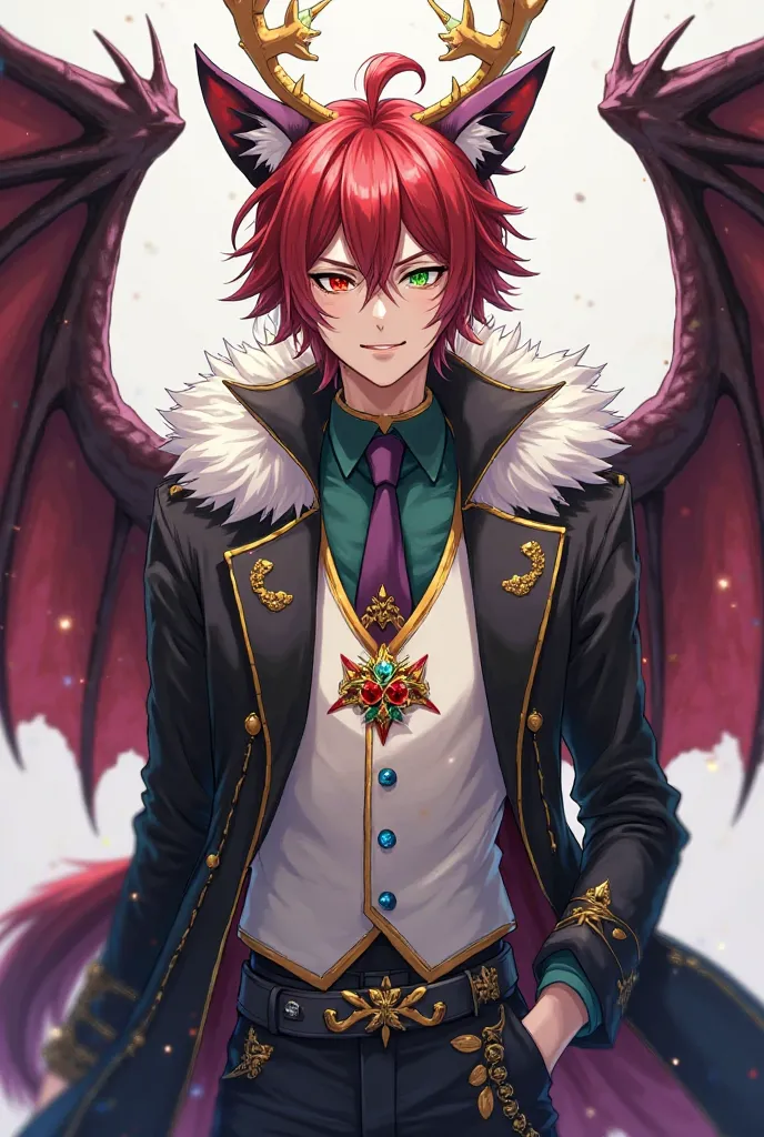 The image represents a 24-year-old man in anime style, with a powerful and enigmatic aura.  has red hair ,  slightly long and somewhat disheveled , that falls naturally around his face. His intense eyes stand out for having the black sclera: the left eye i...