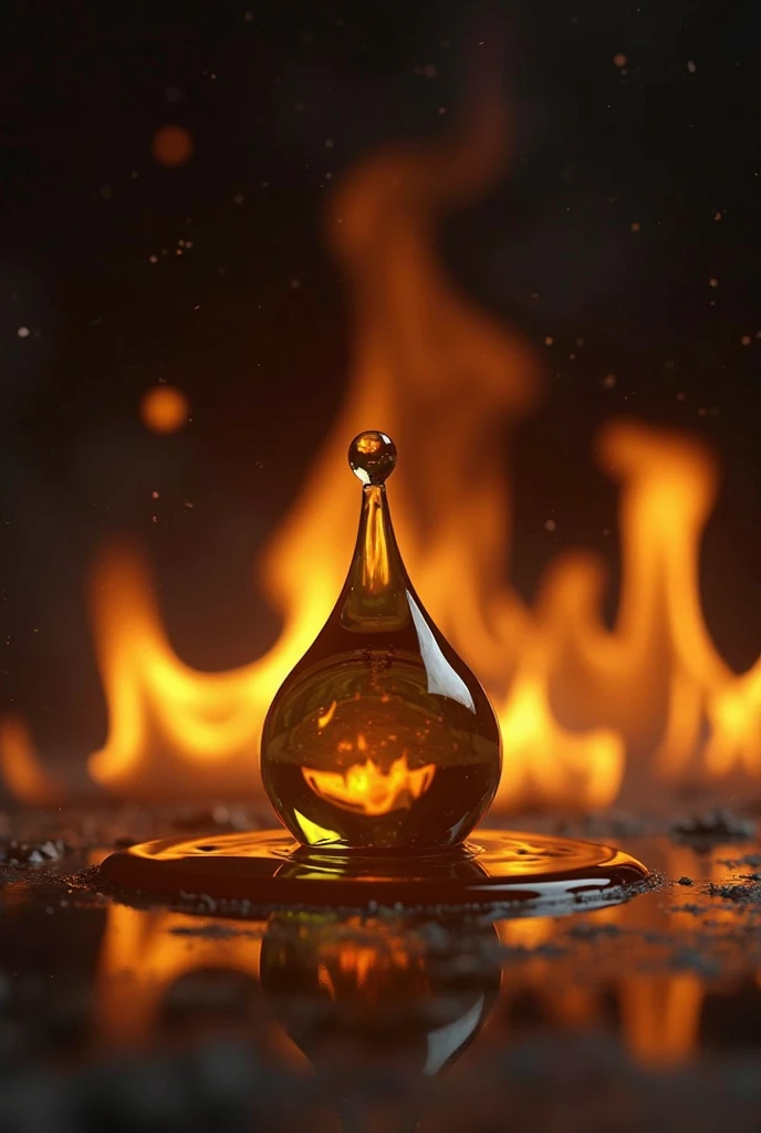 A drop of olive oil with fire around it 