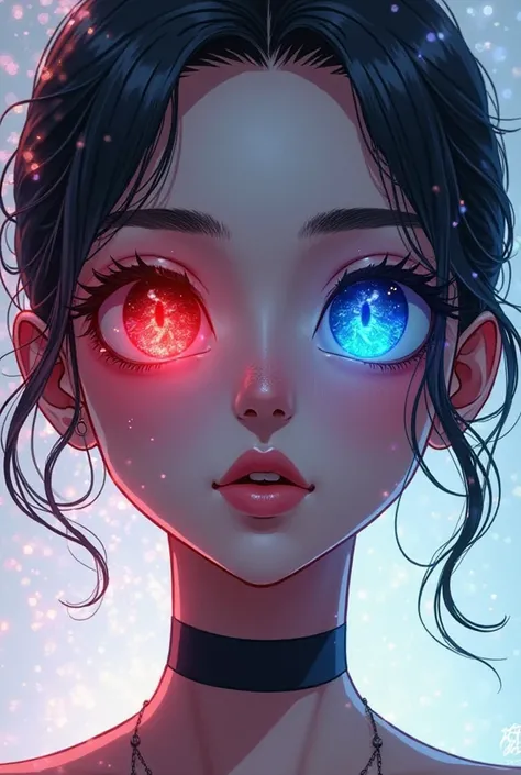 The cartoon is a beautiful girl with two eyes, red and blue, perfectly divided, left, right, sexy.