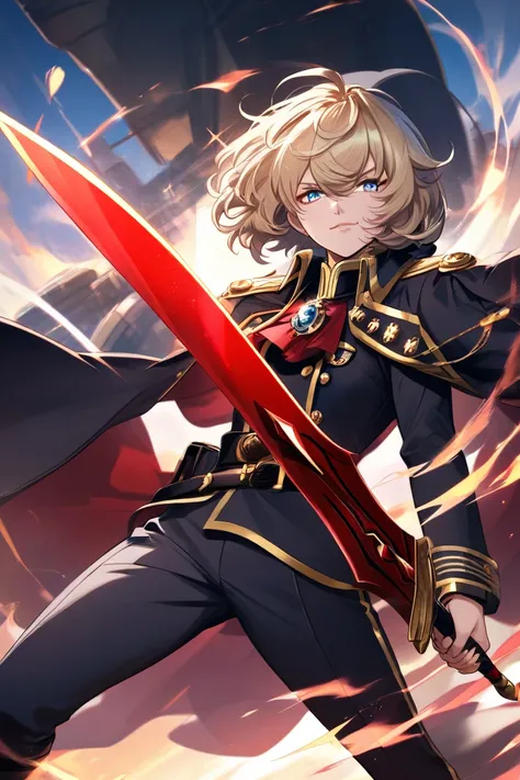 Tanya Von Degurechaff holding a red sword 