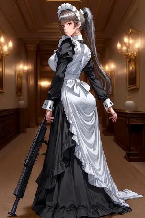 anime girl, Masterpiece, Top Quality, High Resolution, Photorealistic, High Resolution, Raw Photo, (A maid standing in the hallway of a luxurious mansion), ((1 girl, young woman hiding in the corner of the hallway, detailed face and eyes, beautiful face, p...