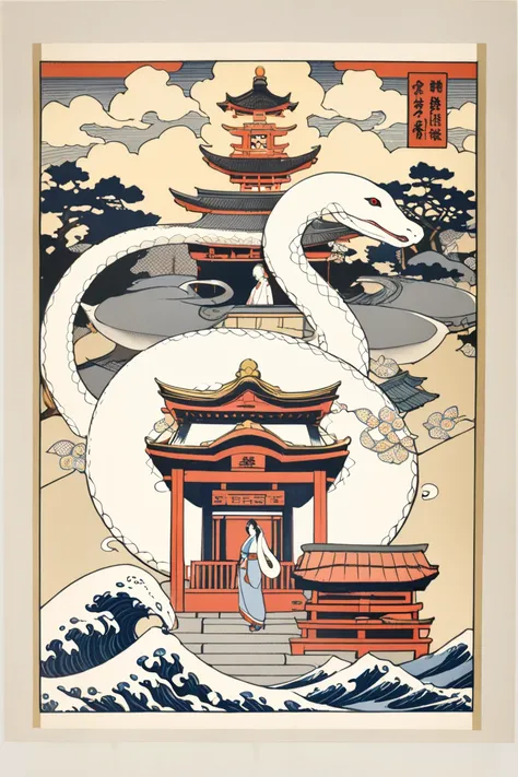  Ukiyo-e、Sacrifice、Beautiful Goddess、White Snake、shrine、