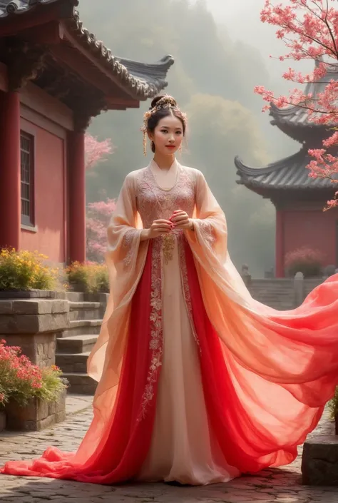 a Asian woman in a traditional Chinese dress holding a flower, hanfu, ancient Chinese princess, traditional Chinese, traditional Chinese clothing, Chinese empress, Chinese style, ancient Asian dynasty princess, traditional beauty, "red nail polish"