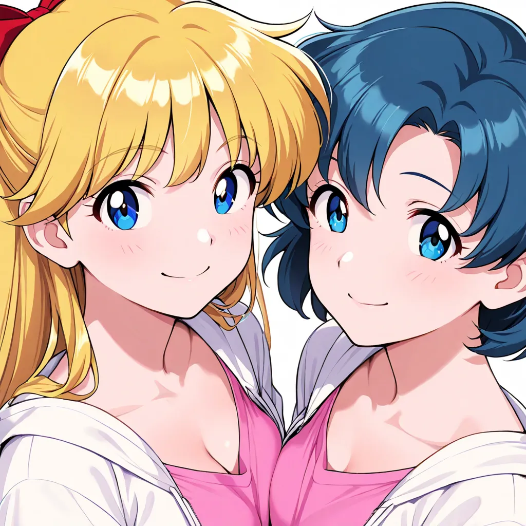 2 girls, mizuno ami and aino minako, smile, looking at viewer, best quality, beautiful, Ultra detailed,