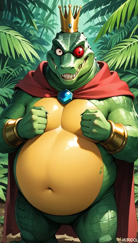 (kingkrool, crocodile), (extremely detailed CG unit 8k wallpaper),(master part), (best quality), (ultra detail), (best illustration),(ghibli_style), cowboy shot, standing, facing viewer, looking at viewer, perfect face, perfect eyes, perfect fingers, (Shar...