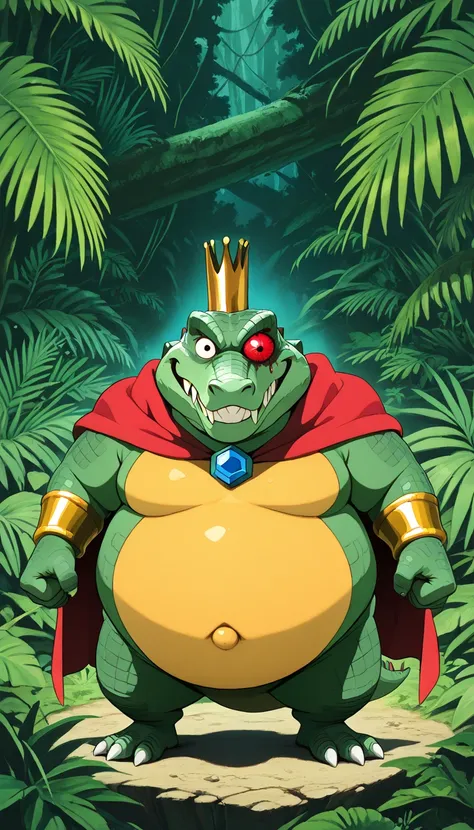 (kingkrool, crocodile), (extremely detailed CG unit 8k wallpaper),(master part), (best quality), (ultra detail), (best illustration),(ghibli_style), cowboy shot, standing, facing viewer, looking at viewer, perfect face, perfect eyes, perfect fingers, (Shar...