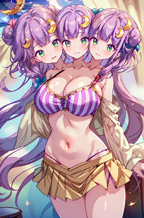 (masterpiece, best quality), best quality, (ultra-detailed), (((3heads:2.0))), 1girl, ((three headed girl:1.5)), (patchouli knowledge:1.3), patchouli knowledge, masterpiece, best quality, (high quality), (high resolution), (best quality:1.5, highres, UHD),...