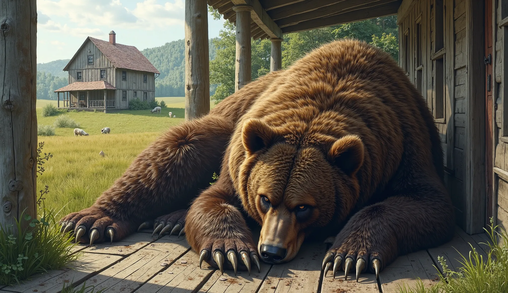 Hungry Bear Collapses on a Farmer’s Porch – What Happens Next Will Leave You Amazed!