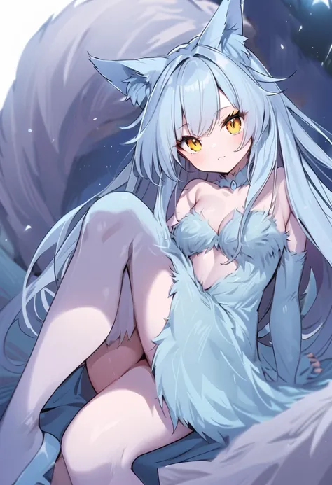 fox Light blue hair 　beast girl　indigo fur　fox beast girl