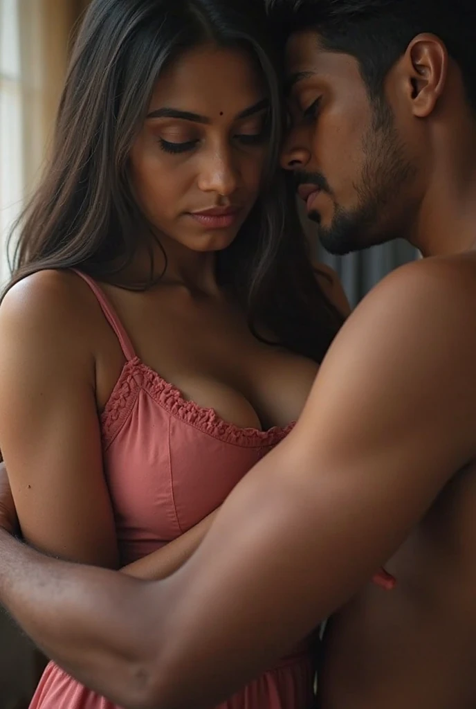 closeup, realistic, uhd image, indian brother and beautiful indian sister come back from school and have secret affair, brother squeezing sister's boobs, boob squeeze, brother hugging from behind, ((breast grab from behind)) ((boobs grab)) ((breast grope))...