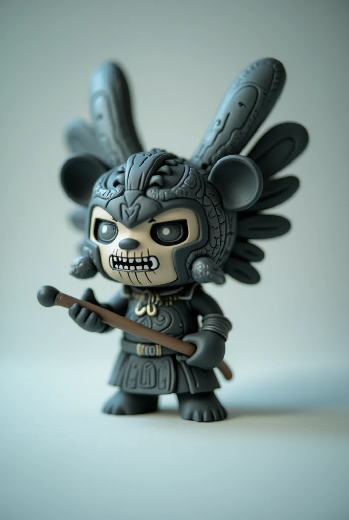  (best quality, cute, well detailed, sintétic and rounded forms)  an vinilo art toy cut and tender mini chibi Aztek Warrior appearance Tezcatlipoca, Tlaloc mask, with jaguar helmet, skull face, con rasgos de enojado, armadura con relieves de estilo azteca ...